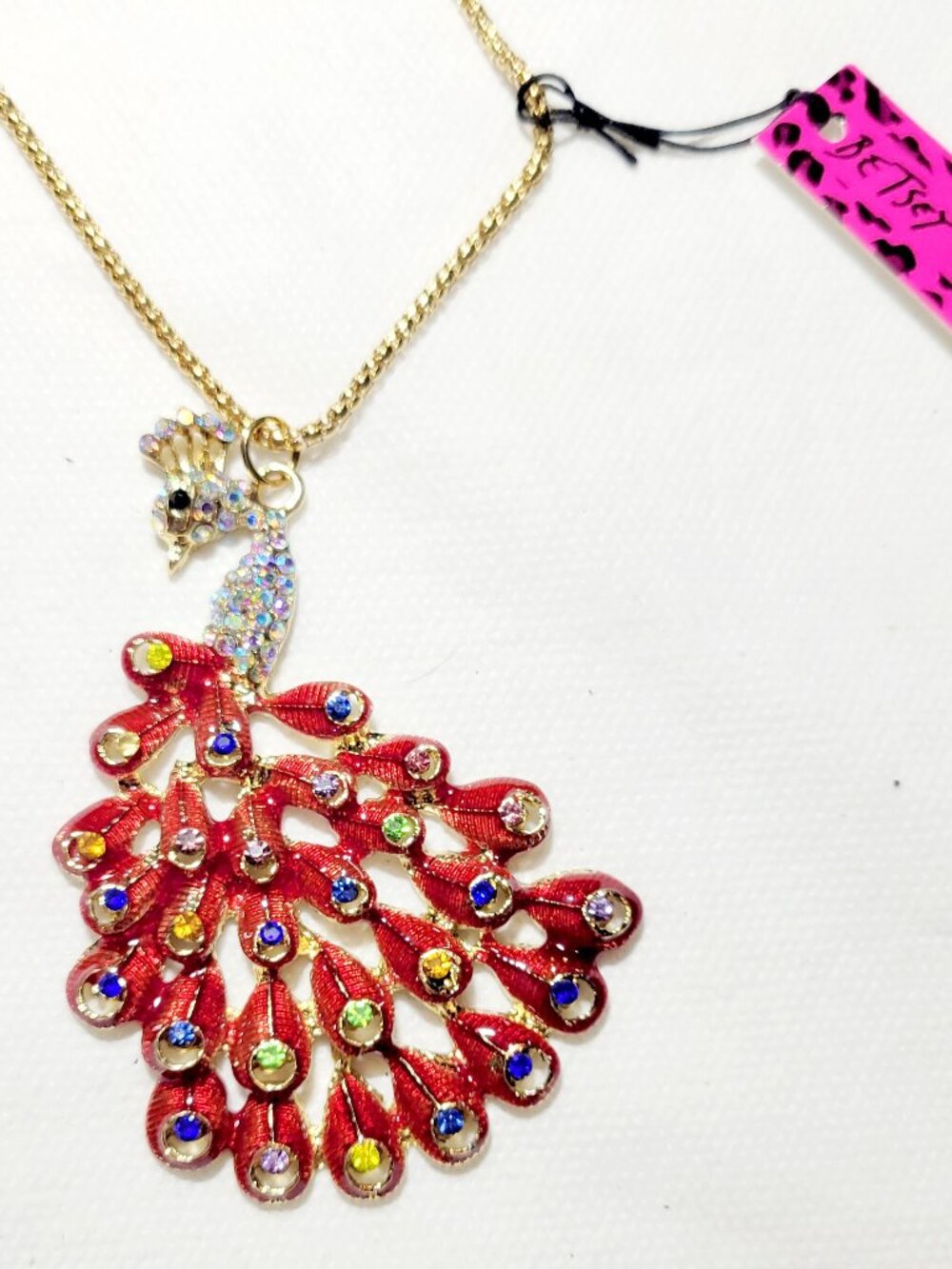 🌸Betsey Johnson Red Rhinestone Crystal Bird Peafowl Peacock necklace🌸